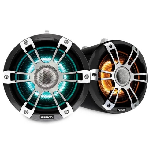 Fusion Signature Series 3 Marine Wake Tower Speakers, 7.7" 280 Watt Sports Chrome Marine Wake Tower Speaker with CRGBW