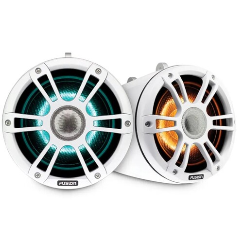 Fusion Signature Series 3 Marine Wake Tower Speakers, 7.7" 280 Watt Sports White Marine Wake Tower Speaker with CRGBW