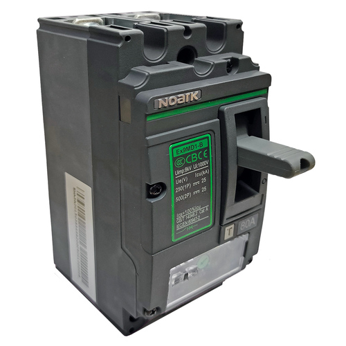 Noark Ex9MD1B TM DC80 2P - 80A 500V DC Circuit Breaker 2 Pole