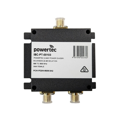Powertec RF Power Divider 2-Way, 698-3800MHz, SMA Female, Wilkinson, 22dB isolation