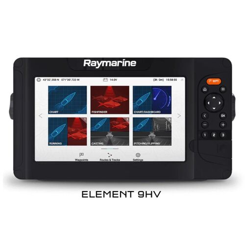 Raymarine Element 9 HV - 9" Chart Plotter with CHIRP Sonar, HyperVision, Wi-Fi, GPS, HV-100 transducer, Australia & New Zealand LightHouse Chart