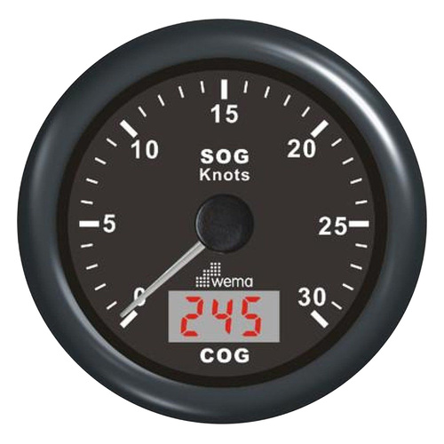 Wema GPS Speedometer/Compass 0-30 knots Gauge with Black Bezel